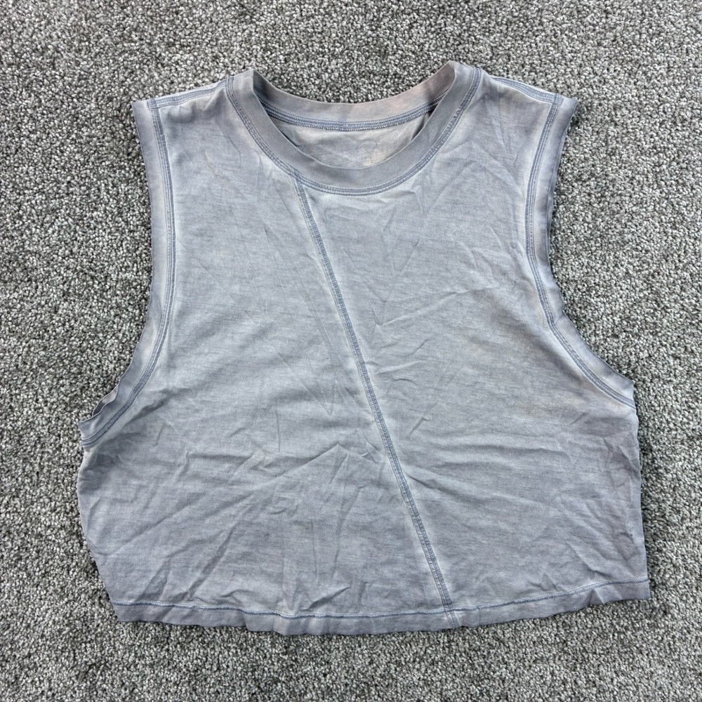 Lululemon Muscle Tank Top Women's 8 Blue Grey Cotton Blend Cropped Acid Wash